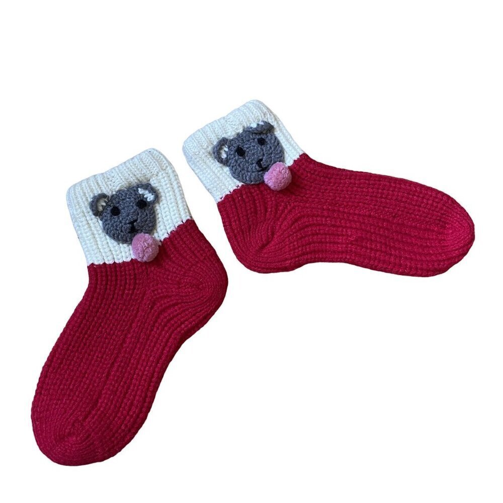 White and red crochet cute bears handmade socks christmas gift soft warm